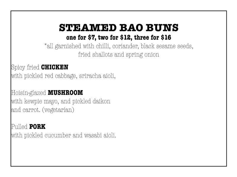 Citizens Steamed Bao Bun Menu